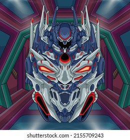 Futuristic mecha robot head illustration