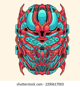 Futuristic mecha robot head illustration design
