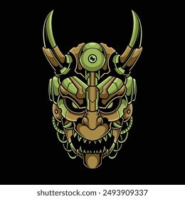 Robots Futuristas Mecha Hannya Oni Máscara Ilustración vectorial