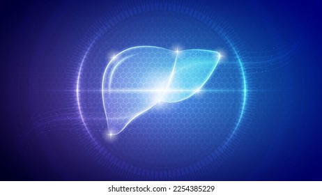 Futuristic Medical Hologram Neon Glow Translucent Human Liver Digestive, Hepatic System Backdrop Background Illustration svg