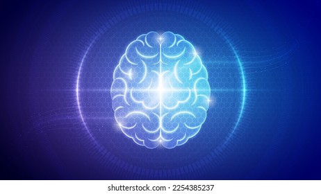 Futuristic Medical Hologram Neon Glow Translucent Human Brain Top View Central Nervous System Backdrop Background Illustration