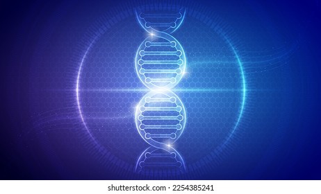 Holograma médico futurista Neon Glow Translucent Genoma Humano ADN Doble Helix Fondo Ilustración