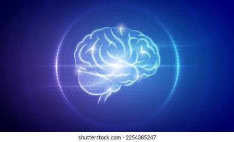Futuristic Medical Hologram Neon Glow Translucent Human Brain Side View Central Nervous System Backdrop Background Illustration