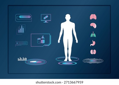 Interfaz médica futurista del HUD con la anatomía del cuerpo humano