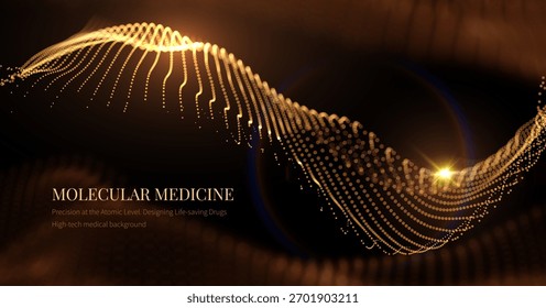 Fondo de inteligencia médica futurista con brillantes partículas de datos de oro. Concepto de IA en salud, análisis de datos de diagnóstico e investigación farmacéutica. Utilizable para presentaciones corporativas 