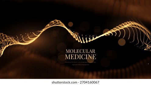 Fondo de inteligencia médica futurista con brillantes partículas de datos de oro. Concepto de IA en salud, análisis de datos de diagnóstico e investigación farmacéutica. Utilizable para presentaciones corporativas 