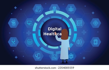 Futuristic medical technology. Medical icons concept of Digital Healthcare