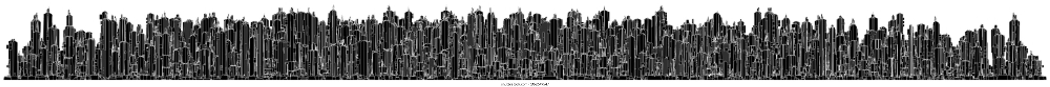 Futuristic Megalopolis City Of Skyscrapers 69. Landscape panoramic futuristic city view.