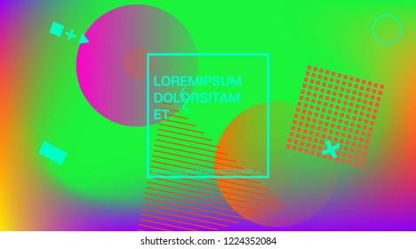 Futuristic Memphis Minimal Cover Vector Template. Neon Color Overlay, Gradient Space Hipster Background. Memphis Design Geometric Elements, Minimal Cover. Vintage Abstract Shapes Business Design