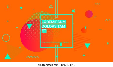 Futuristic Memphis Minimal Cover Vector Template. Bright Gradient Color Overlay, Space Modern Background. Geometric Memphis Design Elements, Music Poster. Abstract Shapes Minimalist Corporate Design