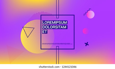 Futuristic Memphis Minimal Cover Vector Template. Neon Gradient Overlay, Small Space Particles Background. Geometric Memphis Design Elements, Music Poster. Abstract Retro Minimalist Corporate Design