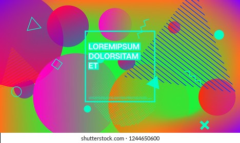 Futuristic Memphis Minimal Cover Vector Template. Vivid Color Overlay, Space Cosmic Gradient Background. Geometric Memphis Design Elements, Minimal Flyer. Vintage Abstract Shapes Corporate Design