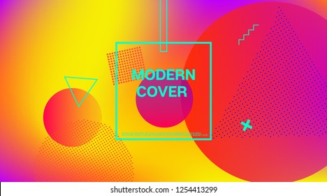 Futuristic Memphis Minimal Cover Vector Template. Vivid Color Overlay, Space Cosmic Gradient Background. Geometric Memphis Elements, Minimal Cover Layout. Vintage Elemets Business Design