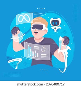 futuristic meta vr gloves technology illustration background