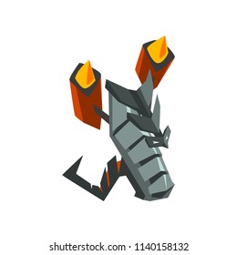 Robot de metal futurista. Resumen robot mecánico. Diseño de vector plano para juego móvil de fantasía, impresión o afiche de camisetas