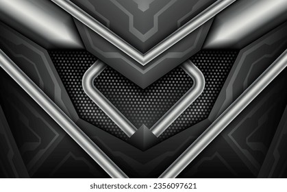 Futuristic metal surface gaming technology background with silver borders