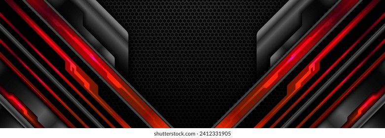 Banner de fondo gráfico de juego de resumen de juego negro y borde rojo futurista metálico para jugadores y Streamers