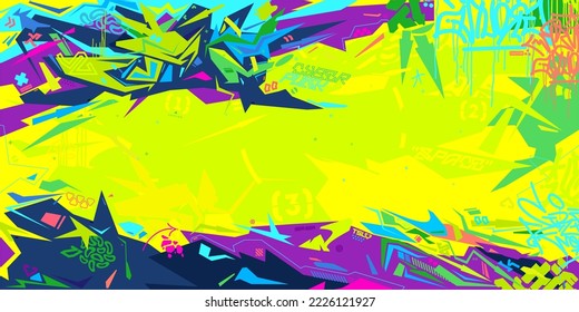 Futuristic Metaverse Cyberpunk Style Colorful Abstract Urban Street Art Graffiti Vector Illustration Template Background