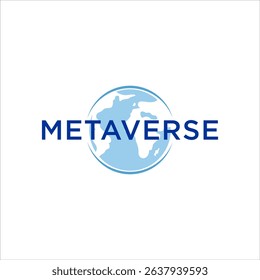 Futuristic Metaverse Logo Design with Digital Globe and Neon Light Effect for Virtual Reality Network Technology or Online Communication and Gaming Company Branding

