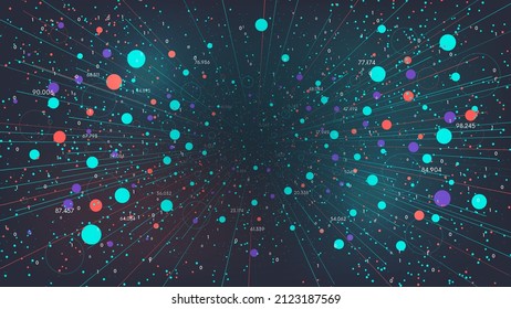 Futuristische Analysemethode zur Analyse und Sortierung großer Datenbanken, Visualisierung des digitalen Informationsflusses, technologische Analyse von World-Streaming-Netzen, großer Datenvektortunnel