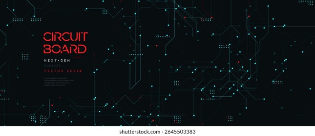 Planta de Fundo Futurista Micro Circuit Board com Linhas de Tecnologia Brilhantes e Conexões de Dados Digitais em Dark BG. Padrão de rede cibernética de alta tecnologia. Conceito de microprocessamento e Cyberspace. Ilustração de vetor