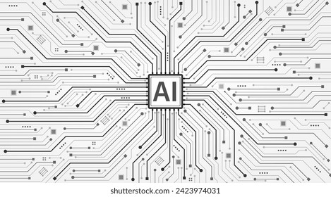 Futuristische Mikrochip-Prozessoren, schwarz-weißer Hintergrund. CPU-Konzept von Central Computer Processors, abstrakte Technologie-Hintergrund. Vektorgrafik und Illustration der Hauptplatinenschaltung mit CPU.