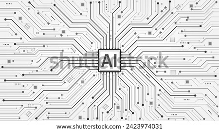 Futuristic microchip processor black and white background. Central Computer Processors CPU concept, Technology abstract background. Vector and Illustration of motherboard circuit with CPU.