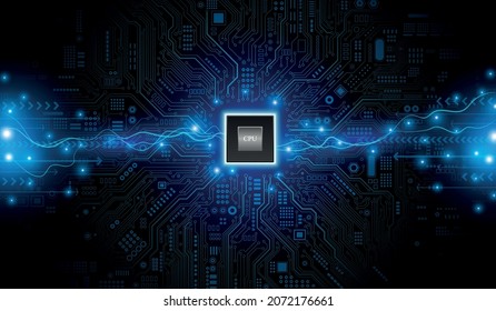 Procesador de microchip futurista. Chip de CPU en motherboard. Concepto de CPU de procesadores de computadora centrales. Computadora cuántica, procesamiento de grandes datos, concepto de base de datos. Chip digital.