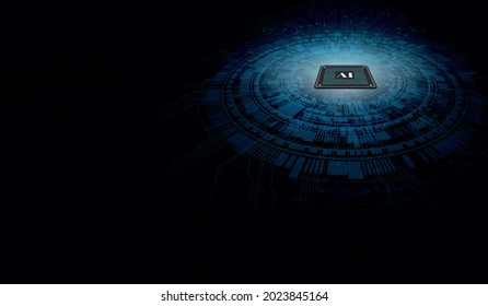 Futuristic microchip processor with lights on the blue background. Quantum computer, large data processing, database concept. CPU isometric banner. Central Computer Processors CPU concept.Digital chip