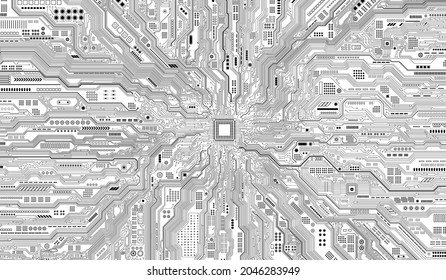 Futuristic microchip processor with lights on the blue background. Quantum computer, large data processing, database concept. CPU isometric banner. Central Computer Processors CPU concept.Digital chip