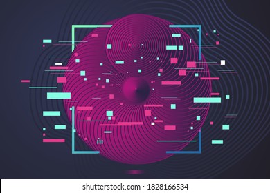 Futuristic minimal background. Neon laser lines sets with 3d objects. Abstract modern design. Bright color gradient. Vector template.