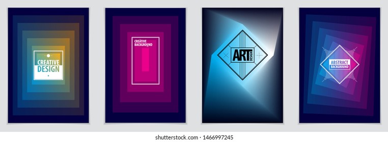 Futuristic minimal brochures graphic design templates. Vector geometric abstract backgrounds set. Design templates for flyers, booklets, greeting cards, invitations and advertising. A4 print format.