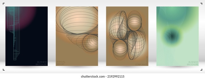 Futuristic Minimal Geometric Vector Poster Design with Lines and Gradient Colorful Circles. Set of Abstract Backgrounds for Covers, Flyers, Templates, Booklets, Cards, Brochures, Branding, etc.