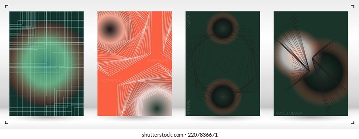 Futuristic Minimal Geometric Vector Poster Design with Lines and Gradient Colorful Circles. Collection of Abstract Backgrounds for Covers, Flyers, Templates, Booklets, Cards, Brochures, Branding, etc.