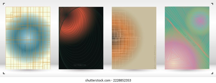 Futuristic Minimal Geometric Vector Poster Design with Lines and Gradient Colorful Circles. Set of Abstract Backgrounds for Covers, Flyers, Templates, Booklets, Cards, Brochures, Branding, etc.
