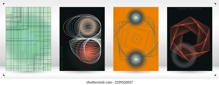 Diseño futurista de póster de vectores geométricos mínimos con líneas y círculos coloridos gradientes. Colección de fondos abstractos para portadas, volantes, plantillas, folletos, tarjetas, folletos, promoción de marca, etc.