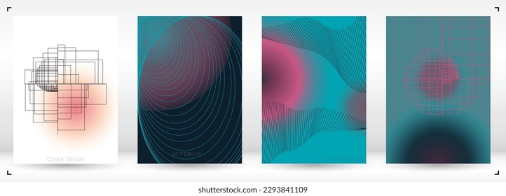 Futuristic Minimal Geometric Vector Poster Design with Lines and Gradient Colorful Circles. Set of Abstract Backgrounds for Covers, Flyers, Templates, Booklets, Cards, Brochures, Branding, etc.