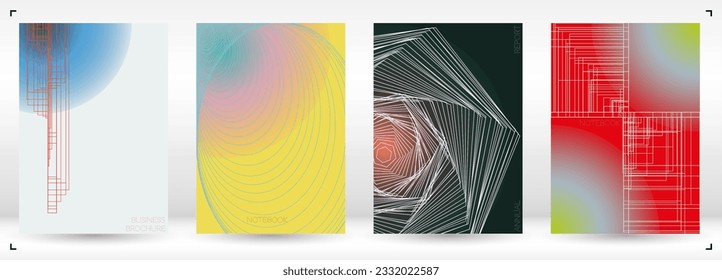 Futuristic Minimal Geometric Vector Poster Design with Lines and Gradient Colorful Circles. Set of Abstract Backgrounds for Covers, Flyers, Templates, Booklets, Cards, Brochures, Branding, etc.