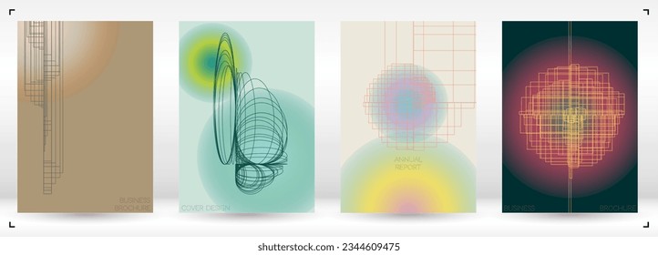 Diseño futurista de póster de vectores geométricos mínimos con líneas y círculos coloridos gradientes. Conjunto de fondos abstractos para portadas, volantes, plantillas, folletos, tarjetas, folletos, promoción de marca, etc.