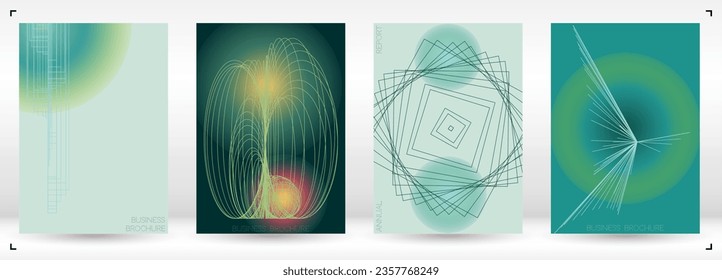 Diseño futurista de póster de vectores geométricos mínimos con líneas y círculos coloridos gradientes. Colección de fondos abstractos para portadas, volantes, plantillas, folletos, tarjetas, folletos, promoción de marca, etc.