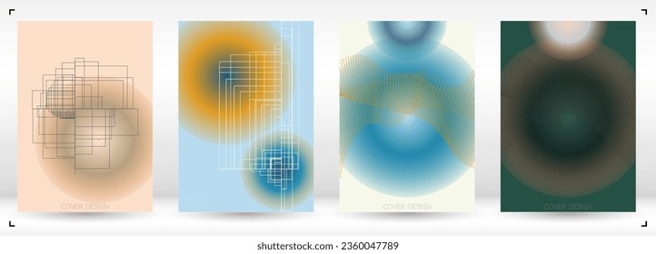 Futuristic Minimal Geometric Vector Poster Design with Lines and Gradient Colorful Circles. Collection of Abstract Backgrounds for Covers, Flyers, Templates, Booklets, Cards, Brochures, Branding, etc.