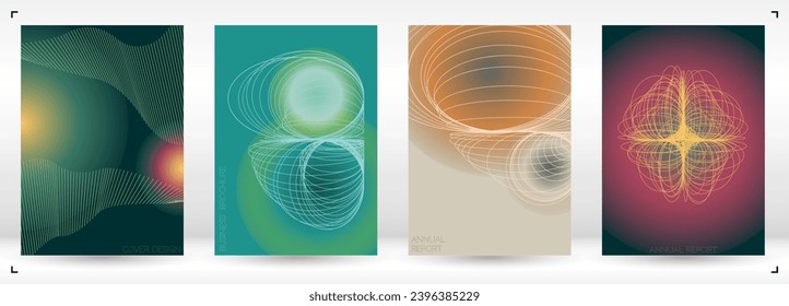 Futuristic Minimal Geometric Vector Poster Design with Lines and Gradient Colorful Circles. Set of Abstract Backgrounds for Covers, Flyers, Templates, Booklets, Cards, Brochures, Branding, etc.