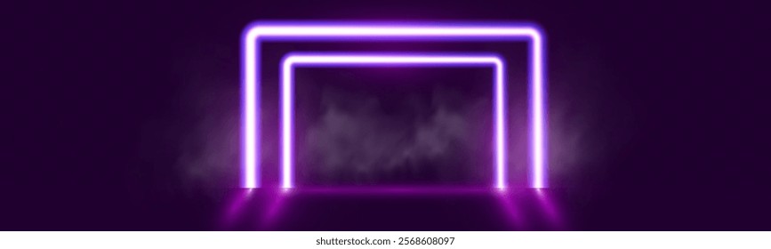 Futuristic minimal purple neon light hexagon frame background template with glowing lines on dark transparent backdrop. Perfect for modern design, tech visuals, banners, and creative projects.	