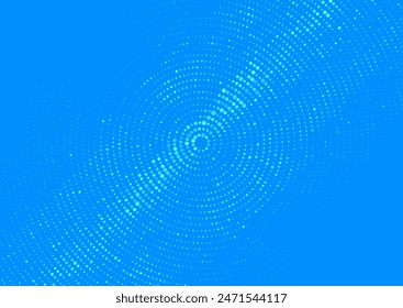 Futuristic minimal tech bright blue halftones dotted circles abstract background. Geometric vector design
