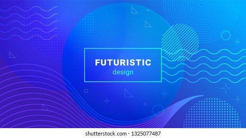 Futuristic minimalist background with waves and dots on gradient blend abstract shapes. Bright minimalistic blue banner vector design for web and landing page