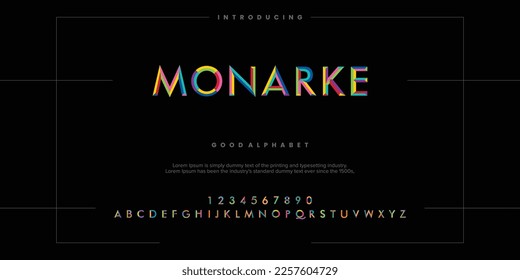 futuristic minimalist display font design, alphabet, typeface, letters and numbers, typography. - Shutterstock ID 2257604729