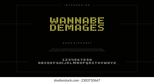 futuristic minimalist display font design, alphabet, typeface, letters and numbers, typography.