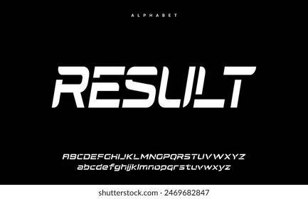 Futuristic minimalist display font design, alphabet, typeface, letters and numbers, typography.