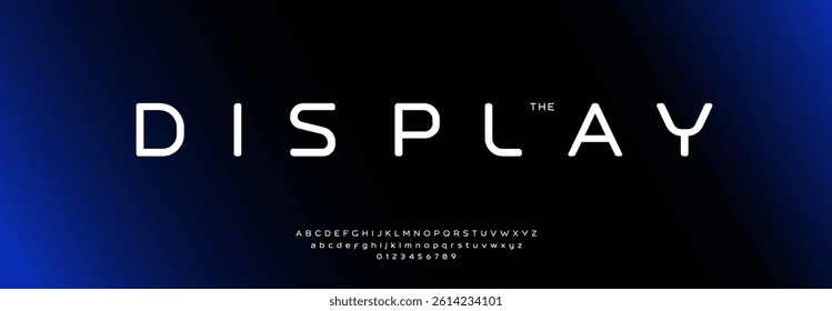 Futuristic minimalist display font with rounded geometric letters, clean digital style alphabet. Modern tech-inspired typeface for sci-fi space branding, clean UI, HUD, logo design. Vector typeset