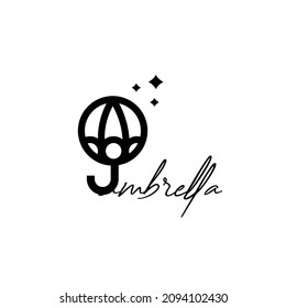 futuristic minimalist umbrella and ball logo, suitable for media brands and coffee shops